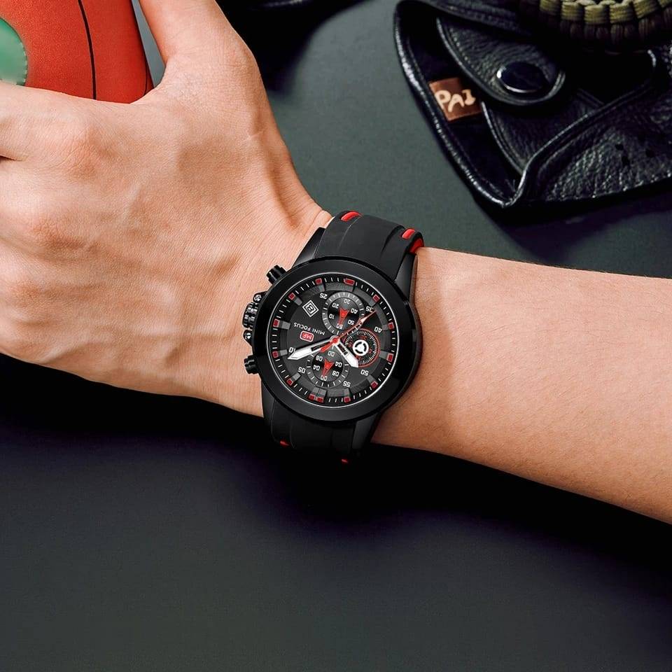 RELOJ MINIFOCUS SILICONA NEGRO ROJO MIN-14