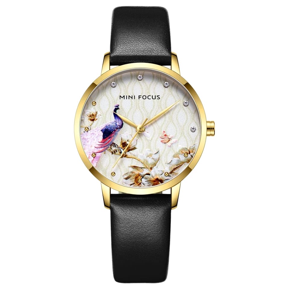 RELOJ MINIFOCUS ACERO DORADO Y CUERO NEGRO MIN-M-25