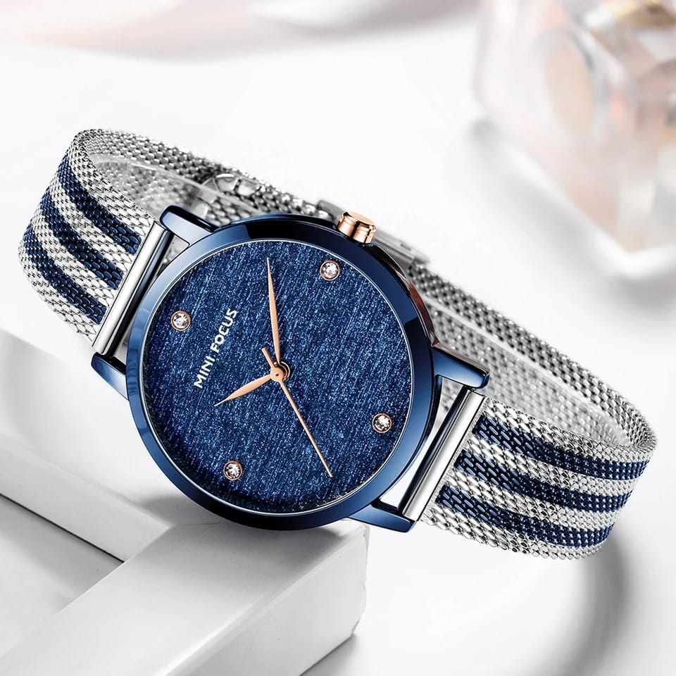 RELOJ MINIFOCUS MALLA RAYA AZUL MIN-M-27