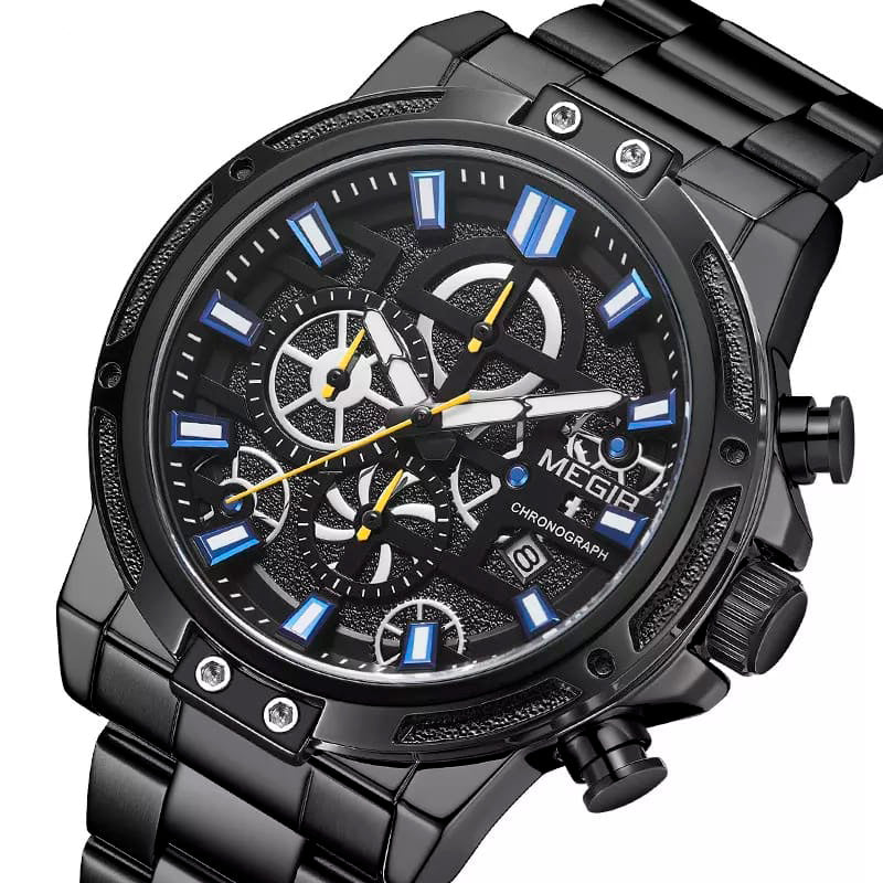 RELOJ MEGIR ACERO NEGRO MEG-52