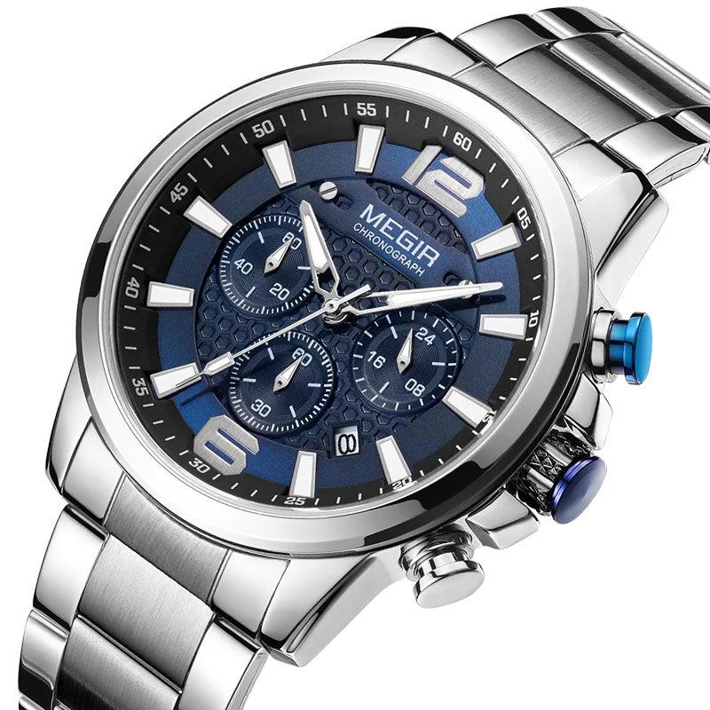 RELOJ MEGIR ACERO PLATA AZUL MEG-43