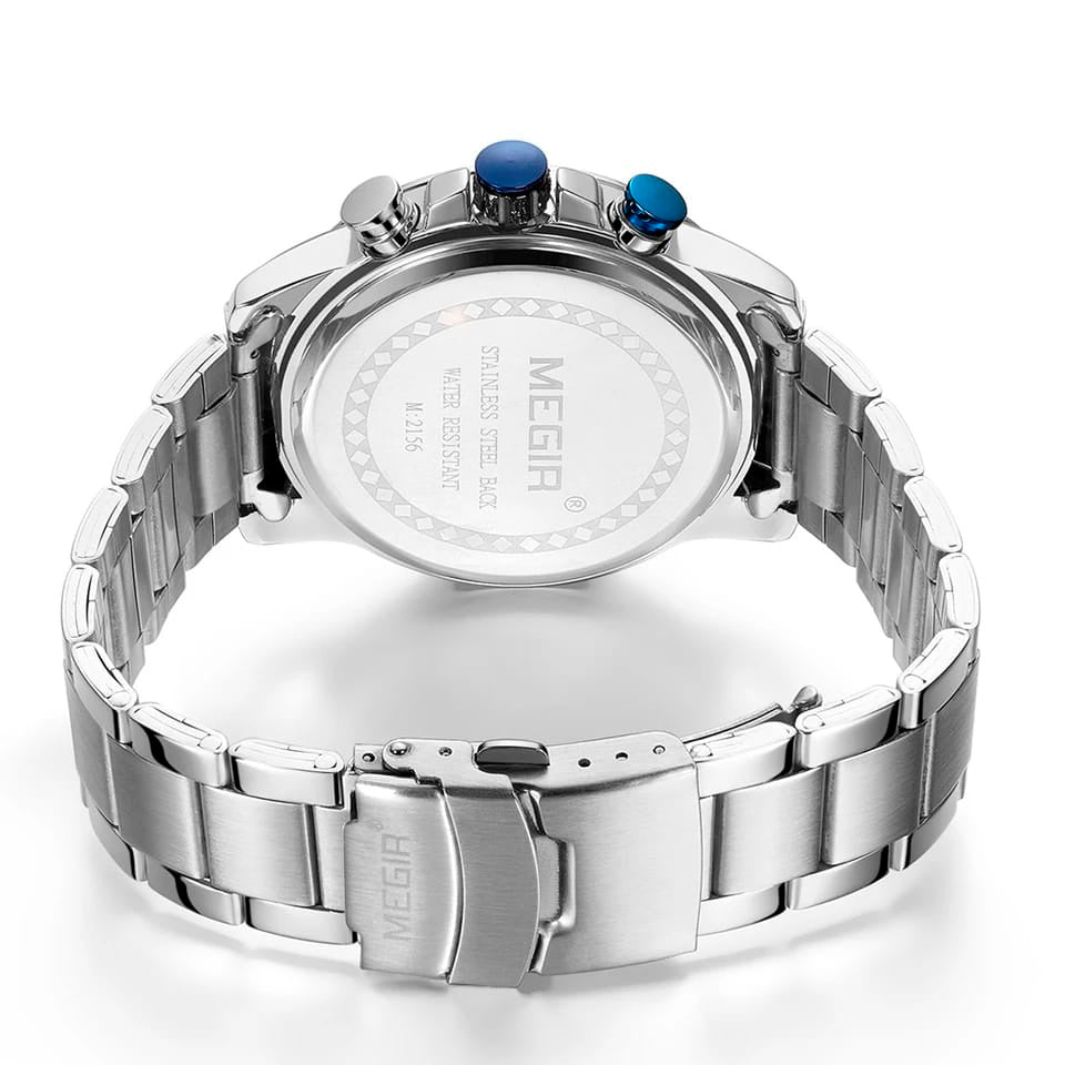 RELOJ MEGIR ACERO PLATA AZUL MEG-43