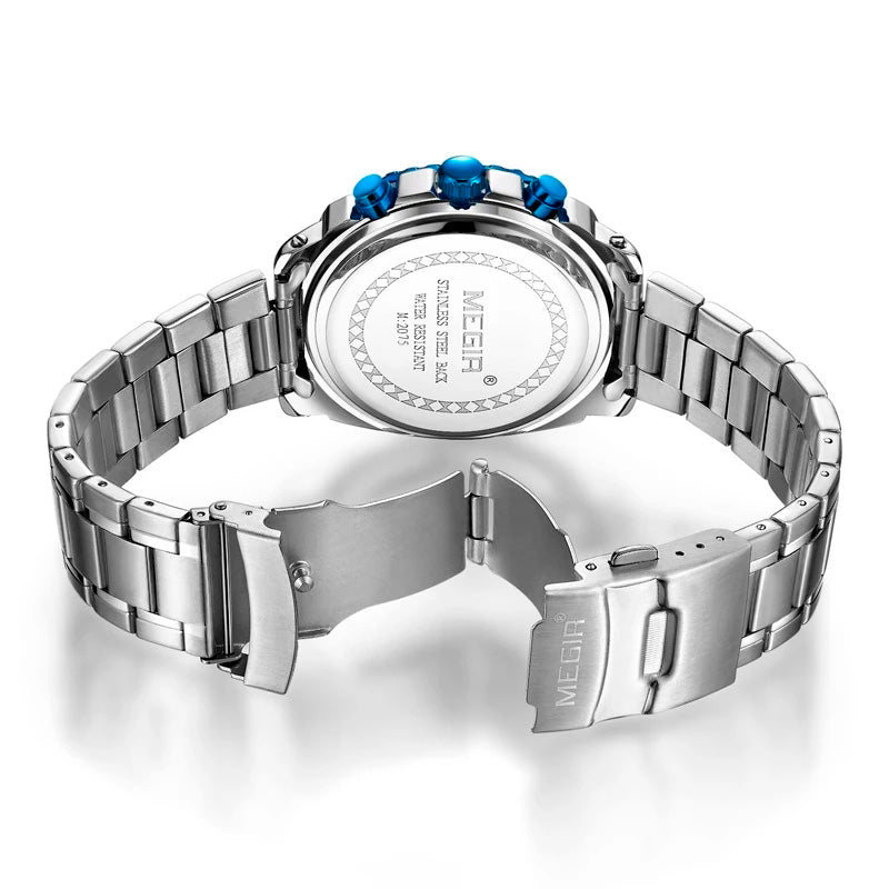 RELOJ MEGIR ACERO PLATA AZUL MEG-53