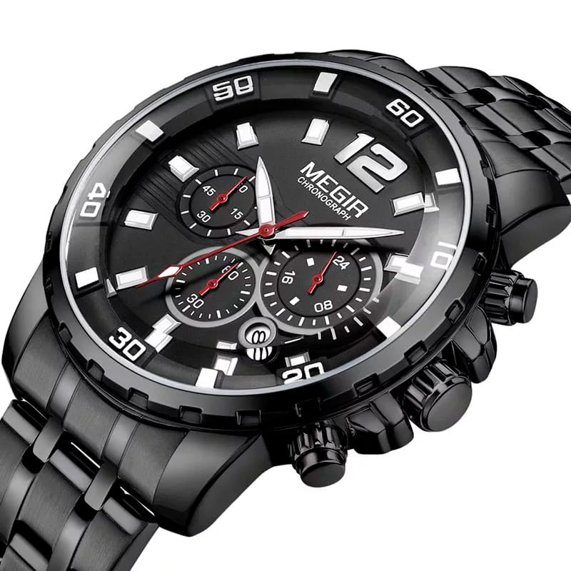 RELOJ MEGIR ACERO PLATA NEGRO MEG-46