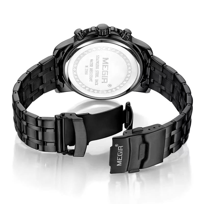 RELOJ MEGIR ACERO PLATA NEGRO MEG-46