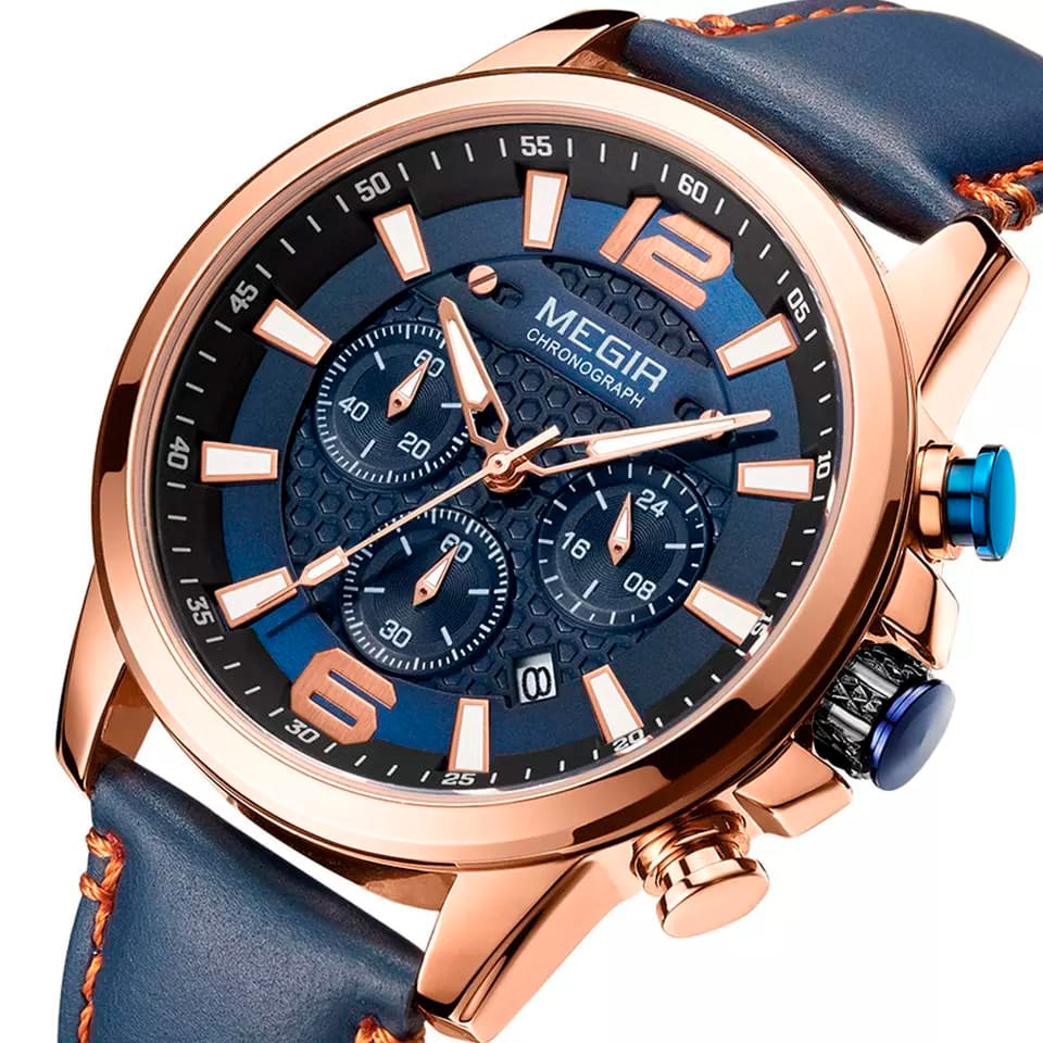 RELOJ MEGIR CUERO AZUL MEG-25