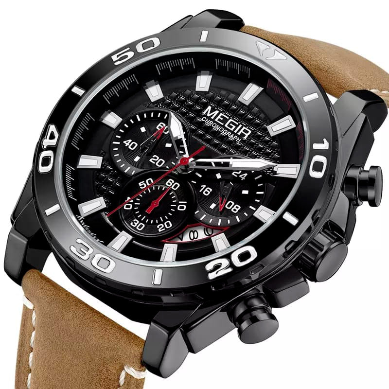 RELOJ MEGIR CUERO MARRÓN-NEGRO MEG-29