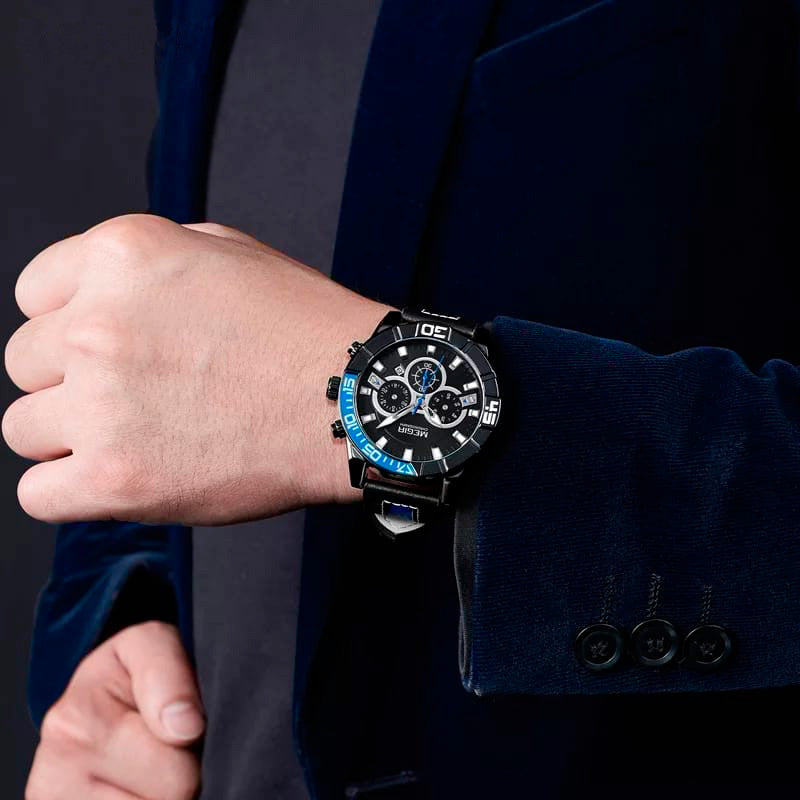 Reloj Megir Hombre Cuero Negro | MEG-31