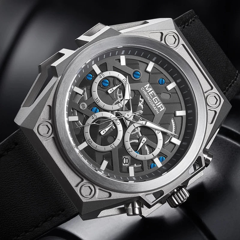 Reloj Megir Hombre Cuero Negro | MEG-20