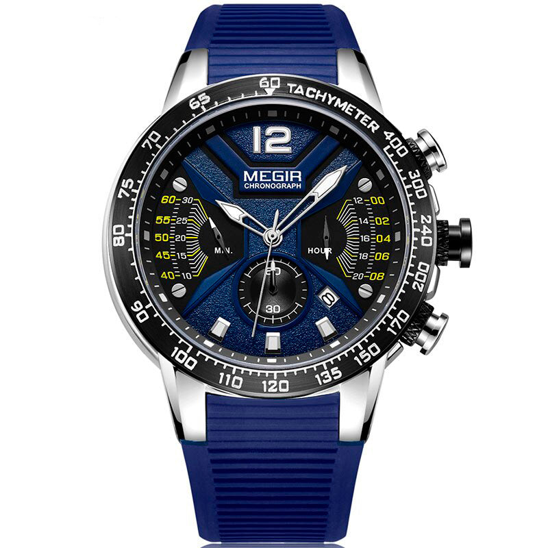 RELOJ MEGIR CORREA SILICONA AZUL-PLATA MEG-12