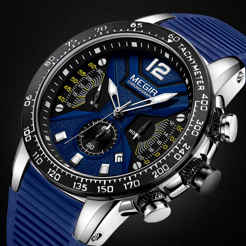 RELOJ MEGIR CORREA SILICONA AZUL-PLATA MEG-12