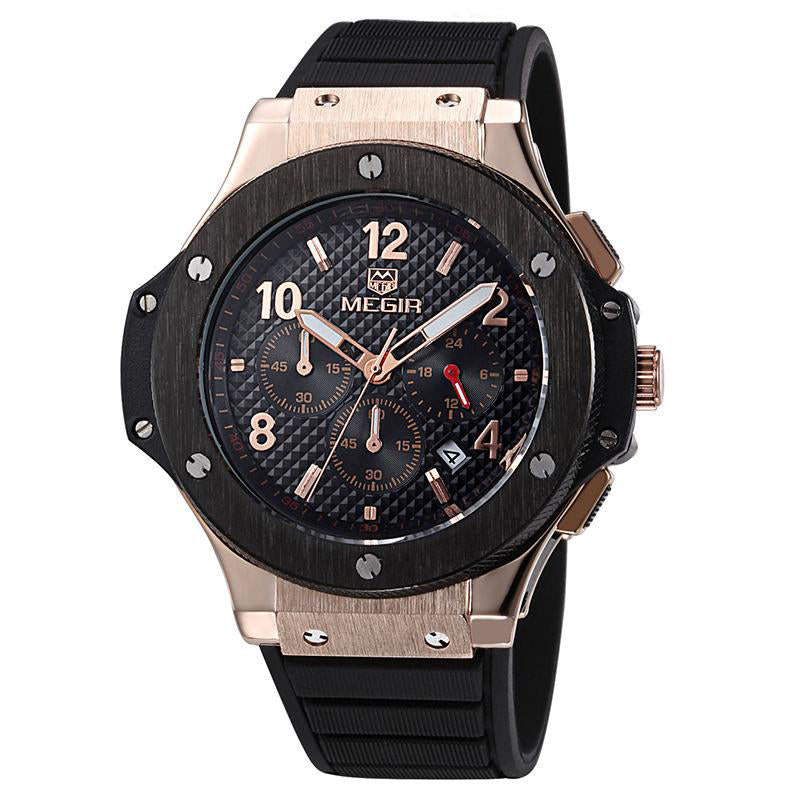 RELOJ MEGIR CORREA SILICONA NEGRO-COBRE MEG-16