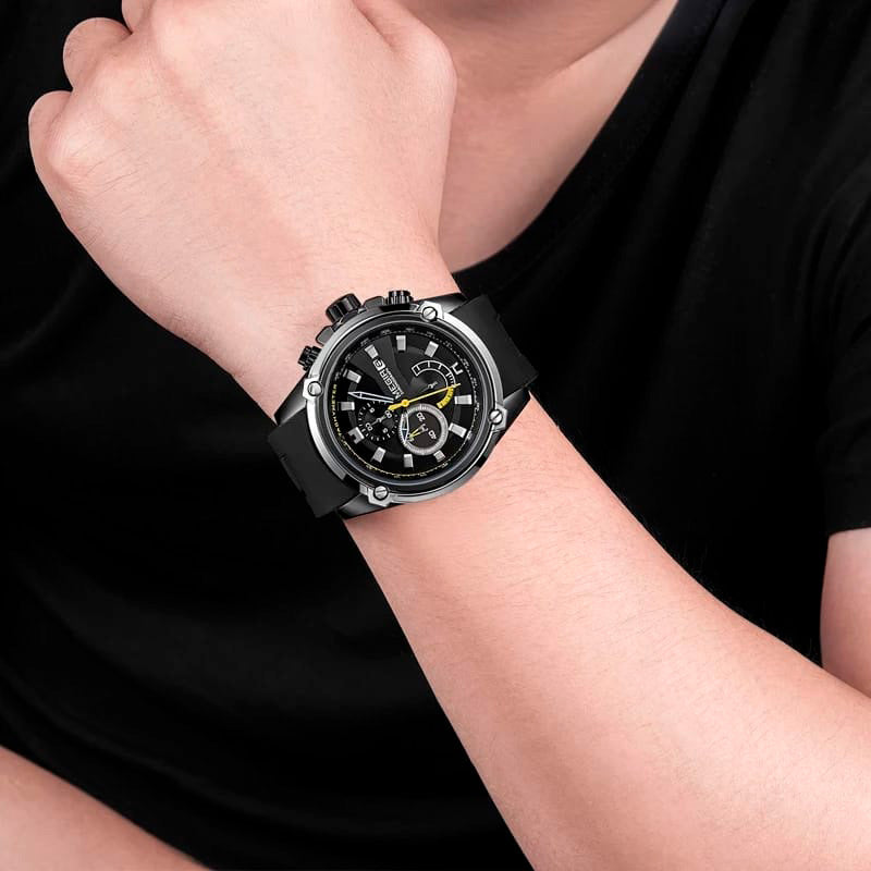 RELOJ MEGIR SILICONA NEGRO TACH AMARILLO MEG-10