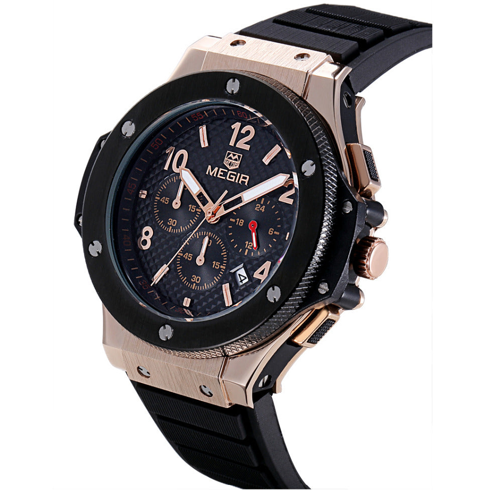 RELOJ MEGIR CORREA SILICONA NEGRO-COBRE MEG-16