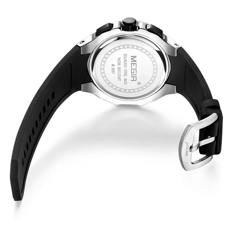 RELOJ MEGIR CORREA SILICONA NEGRO-PLATA MEG-14