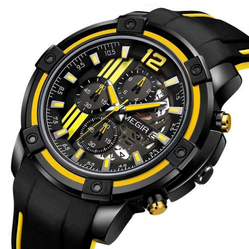 RELOJ MEGIR SILICONA NEGRO AMARILLO MEG-5