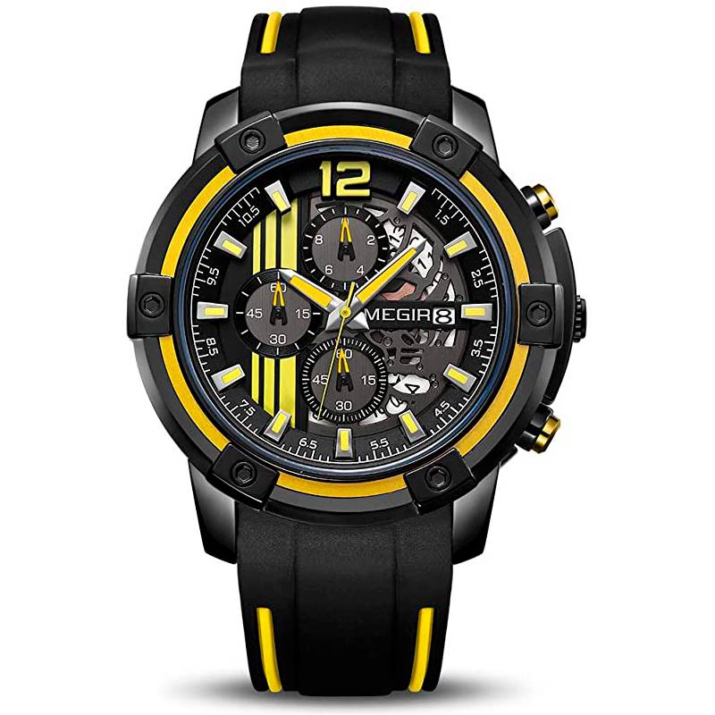 RELOJ MEGIR SILICONA NEGRO AMARILLO MEG-5