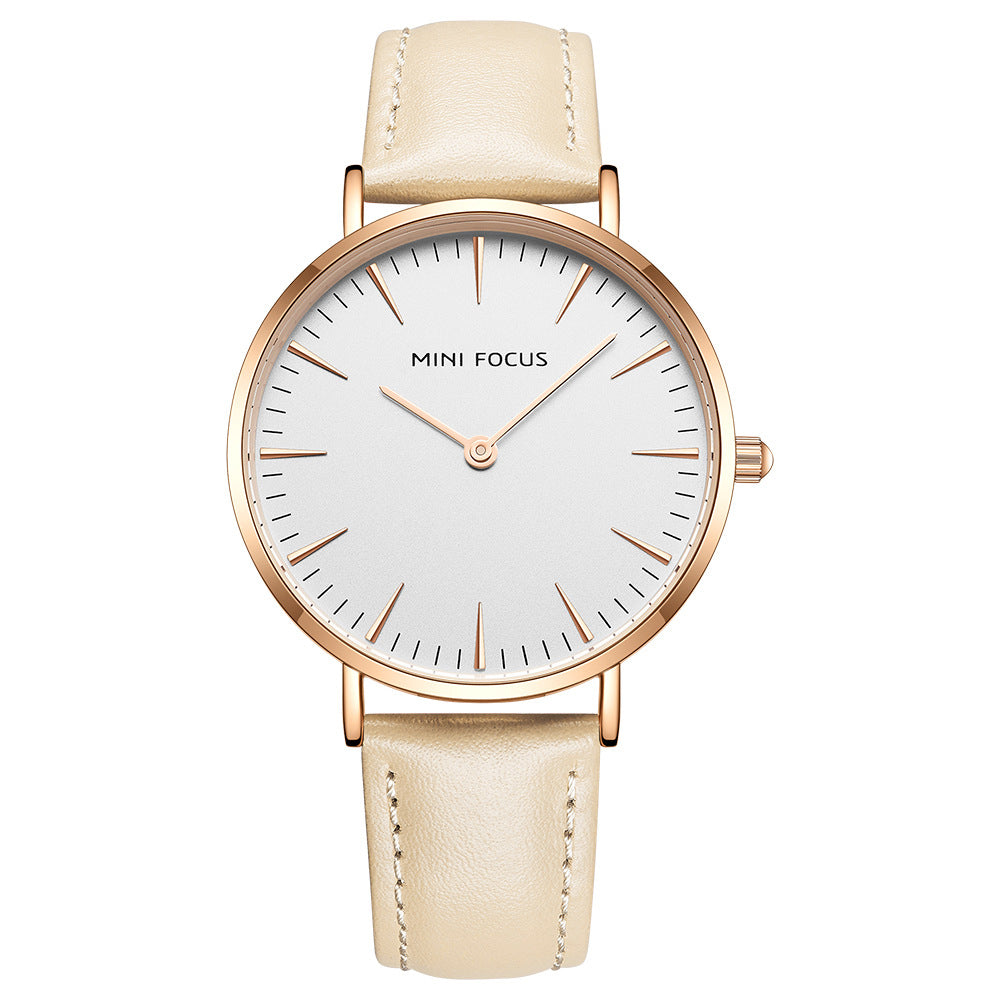 RELOJ MINIFOCUS CUERO CREMA MIN-M-21