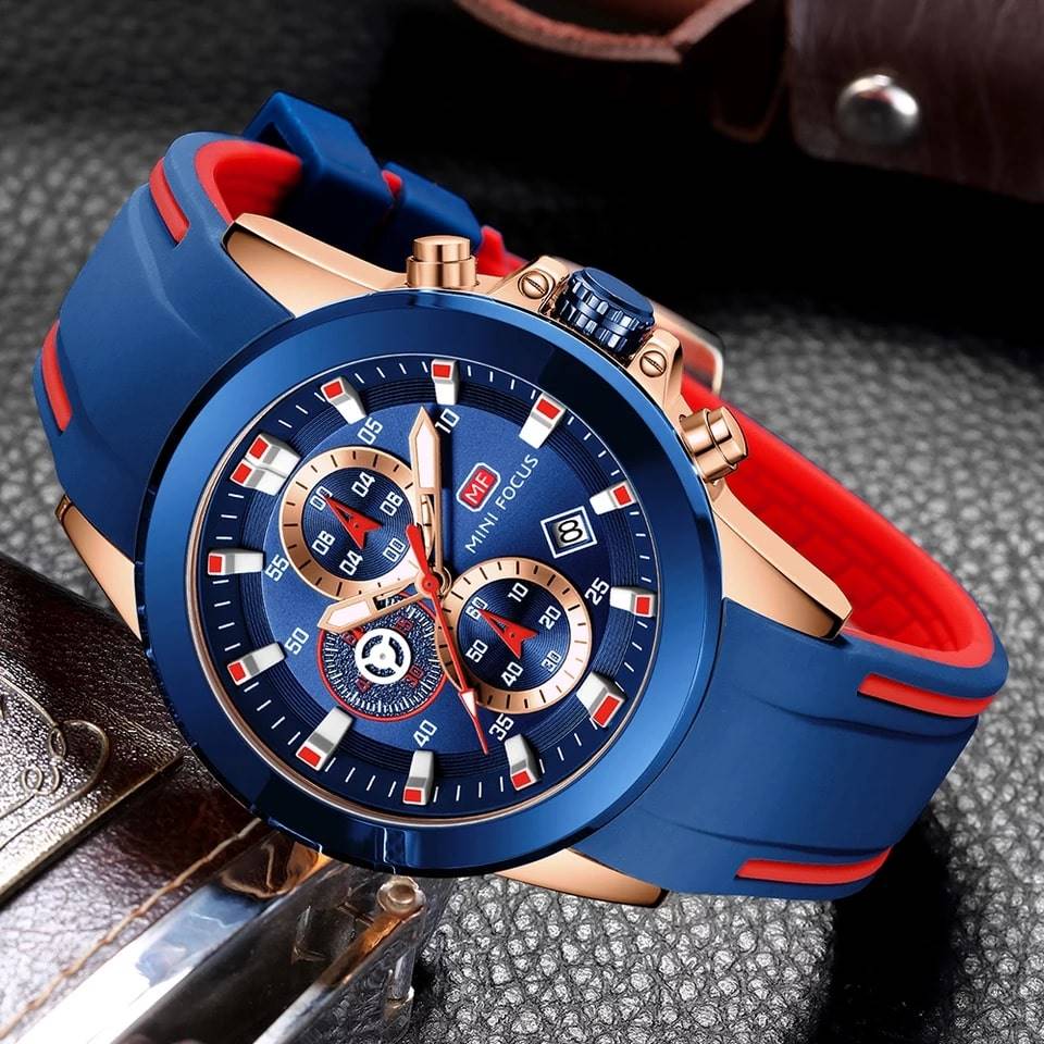 RELOJ MINIFOCUS SILICONA AZUL-ROJO MIN-13