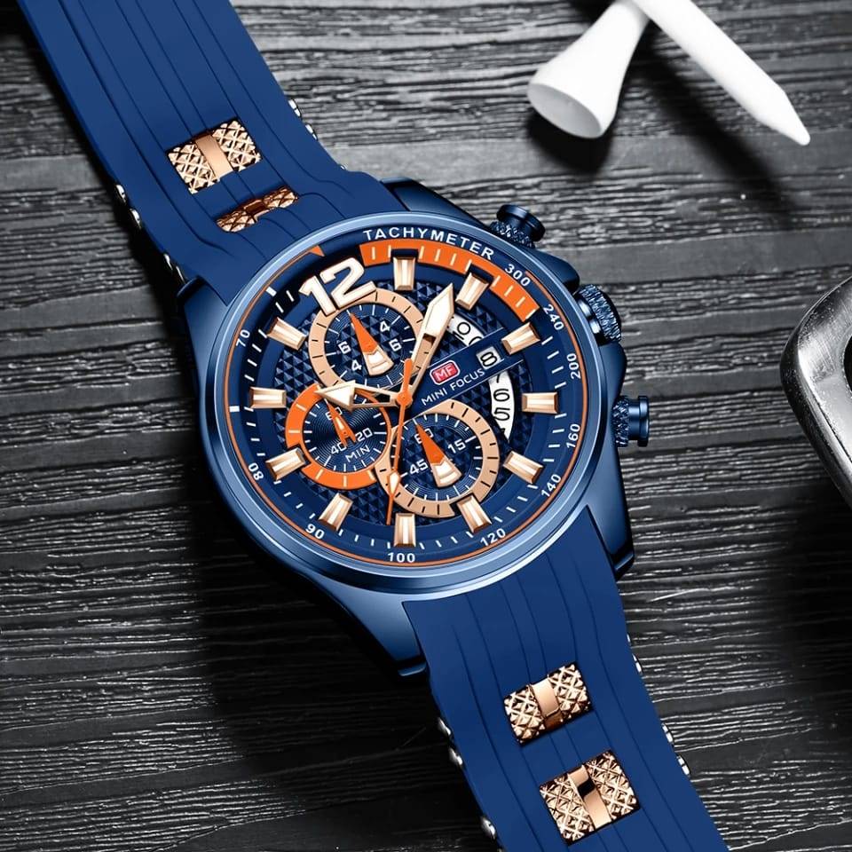 RELOJ MINIFOCUS SILICONA AZUL-NARANJA MIN-15