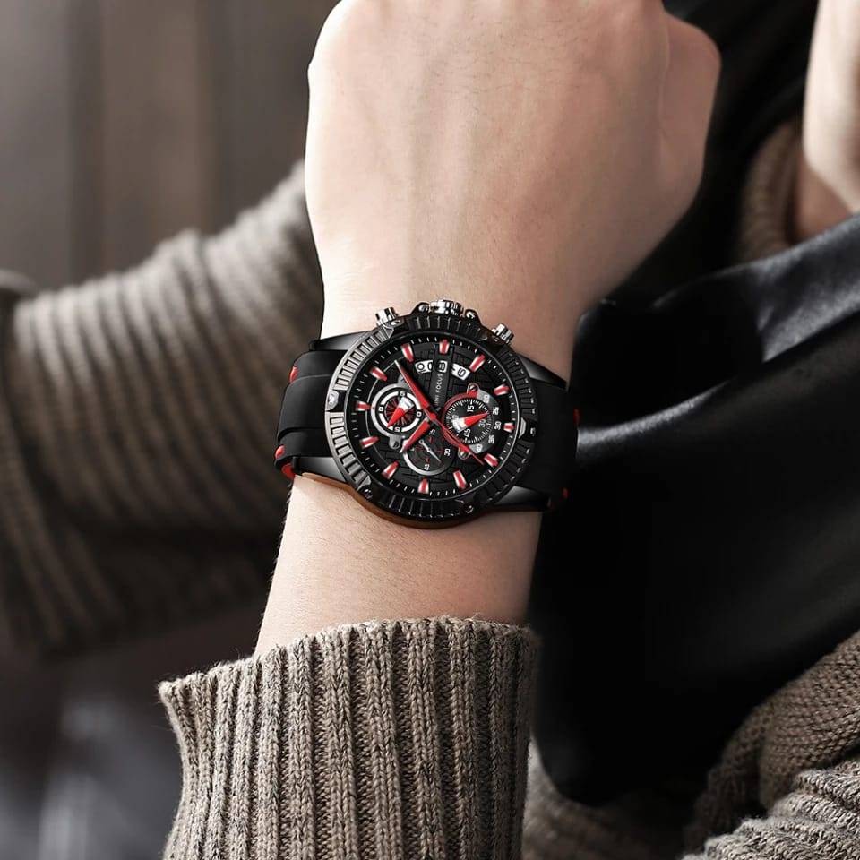 RELOJ MINIFOCUS SILICONA NEGRO-ROJO MIN-11