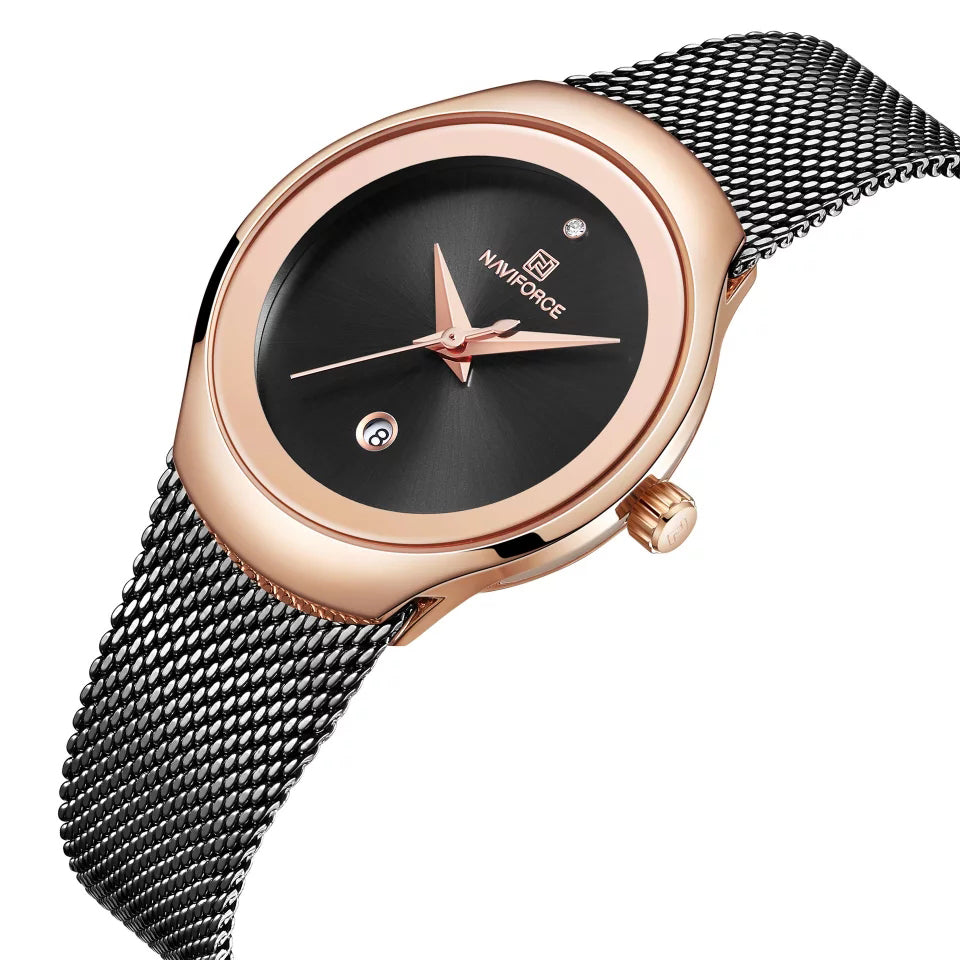 RELOJ NAVIFORCE ORO ROSA CON NEGRO NAV-M-3