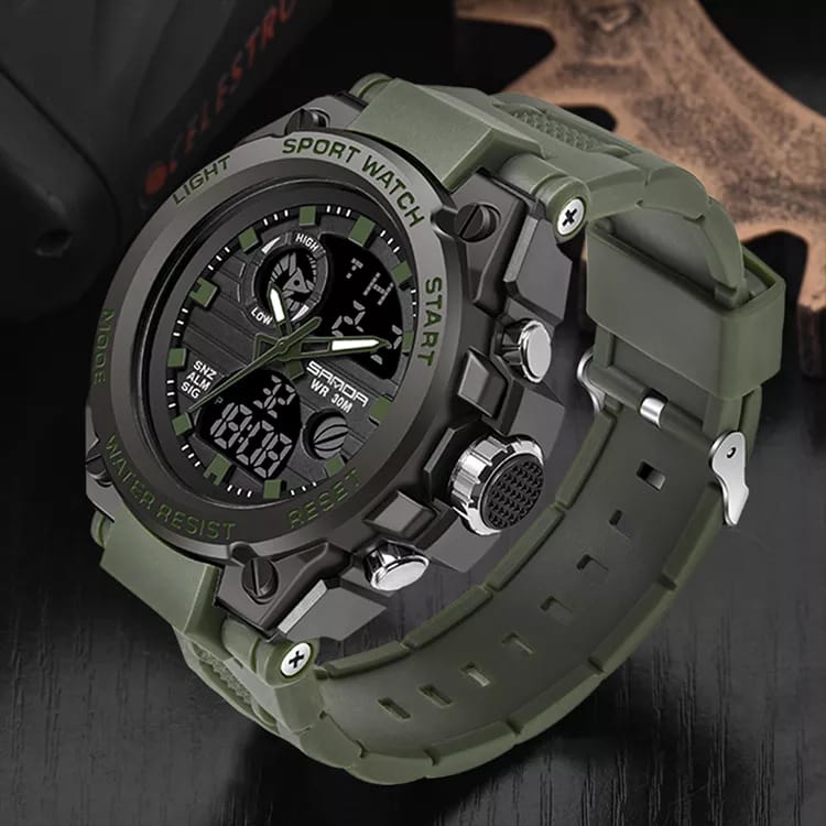 RELOJ SANDA SILICONA VERDE-NEGRO SAN-6