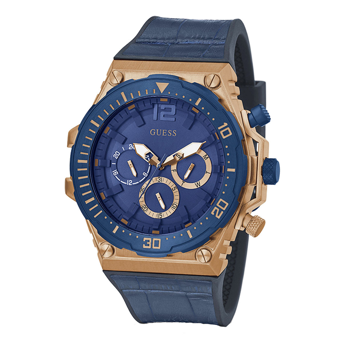 RELOJ GUESS CUERO AZUL CON ORO ROSA GW0326G1 GUE-9