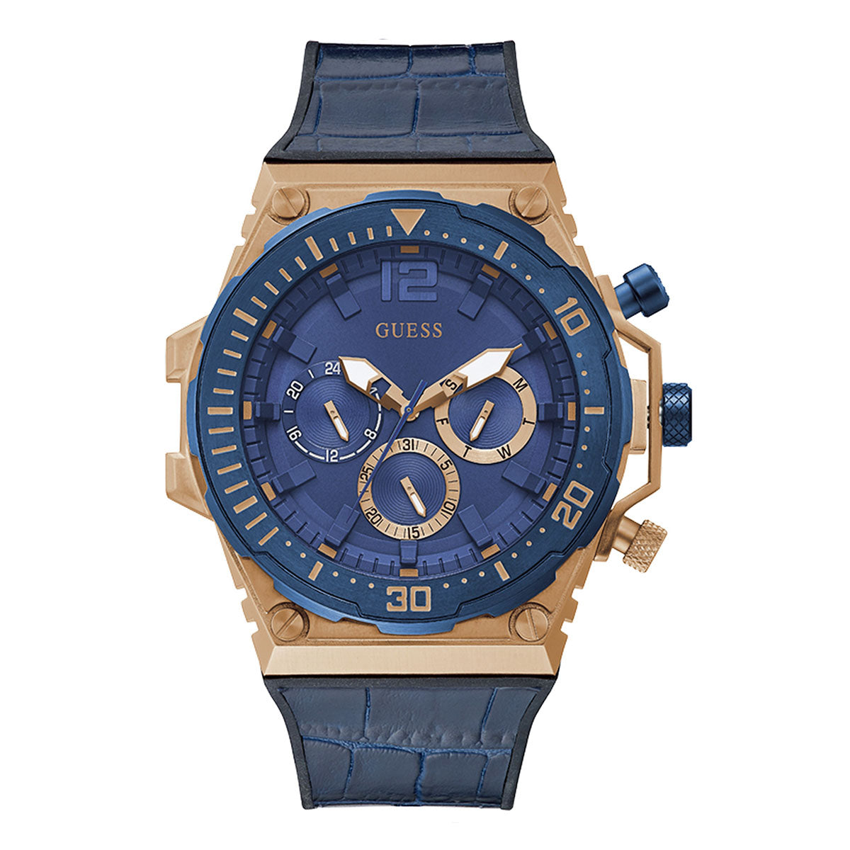 RELOJ GUESS CUERO AZUL CON ORO ROSA GW0326G1 GUE-9