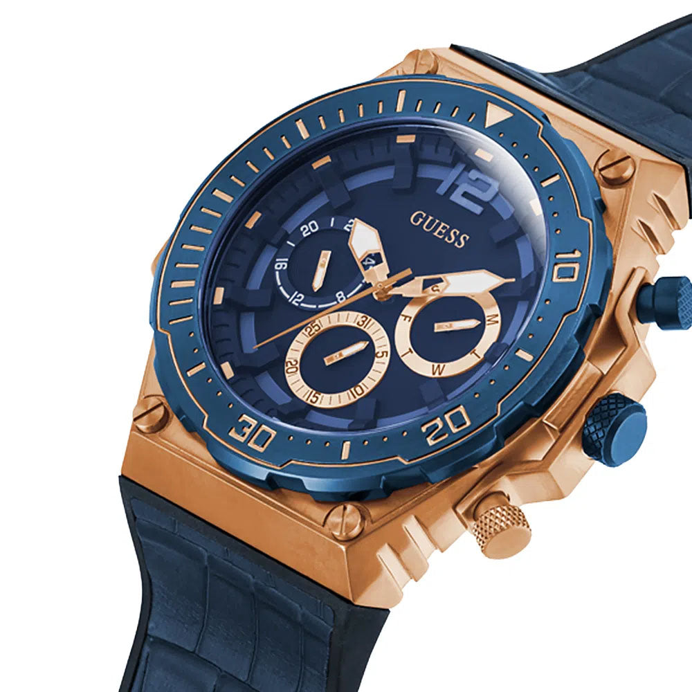 RELOJ GUESS CUERO AZUL CON ORO ROSA GW0326G1 GUE-9