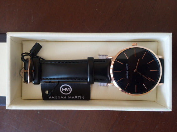 RELOJ HANNAH MARTIN NEGRO-ORO ROSA HAN-12