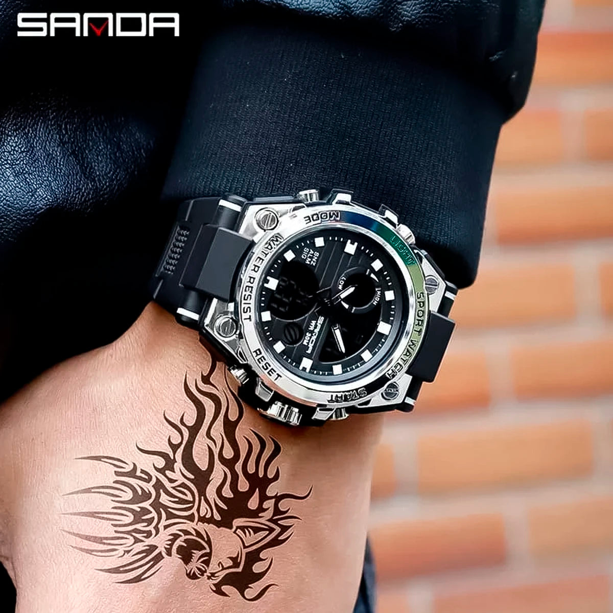 RELOJ SANDA SILICONA NEGRO-VERDE SAN-2