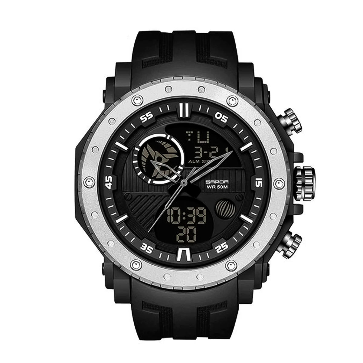 RELOJ SANDA SILICONA Negro con Gris SAN-5