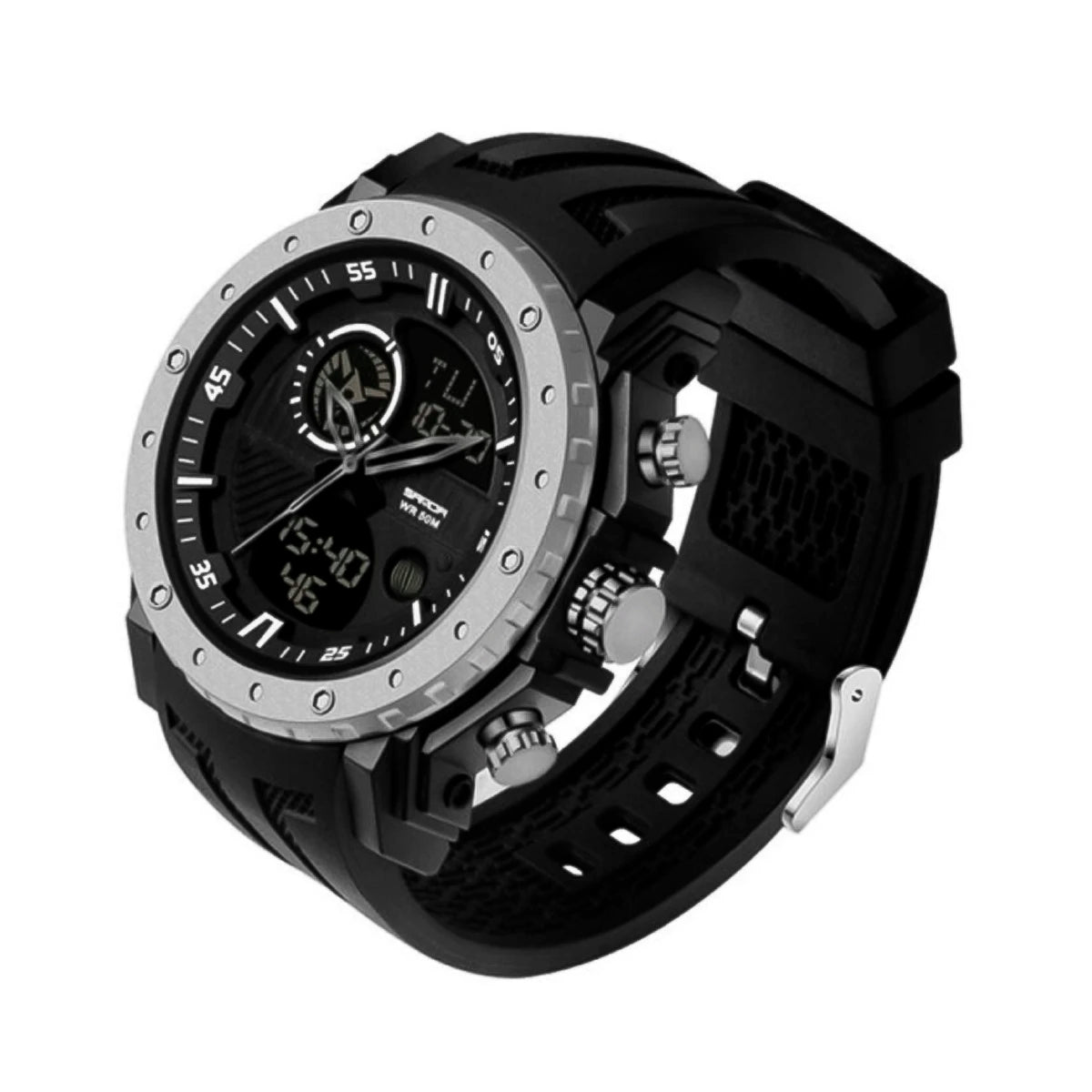 RELOJ SANDA SILICONA Negro con Gris SAN-5