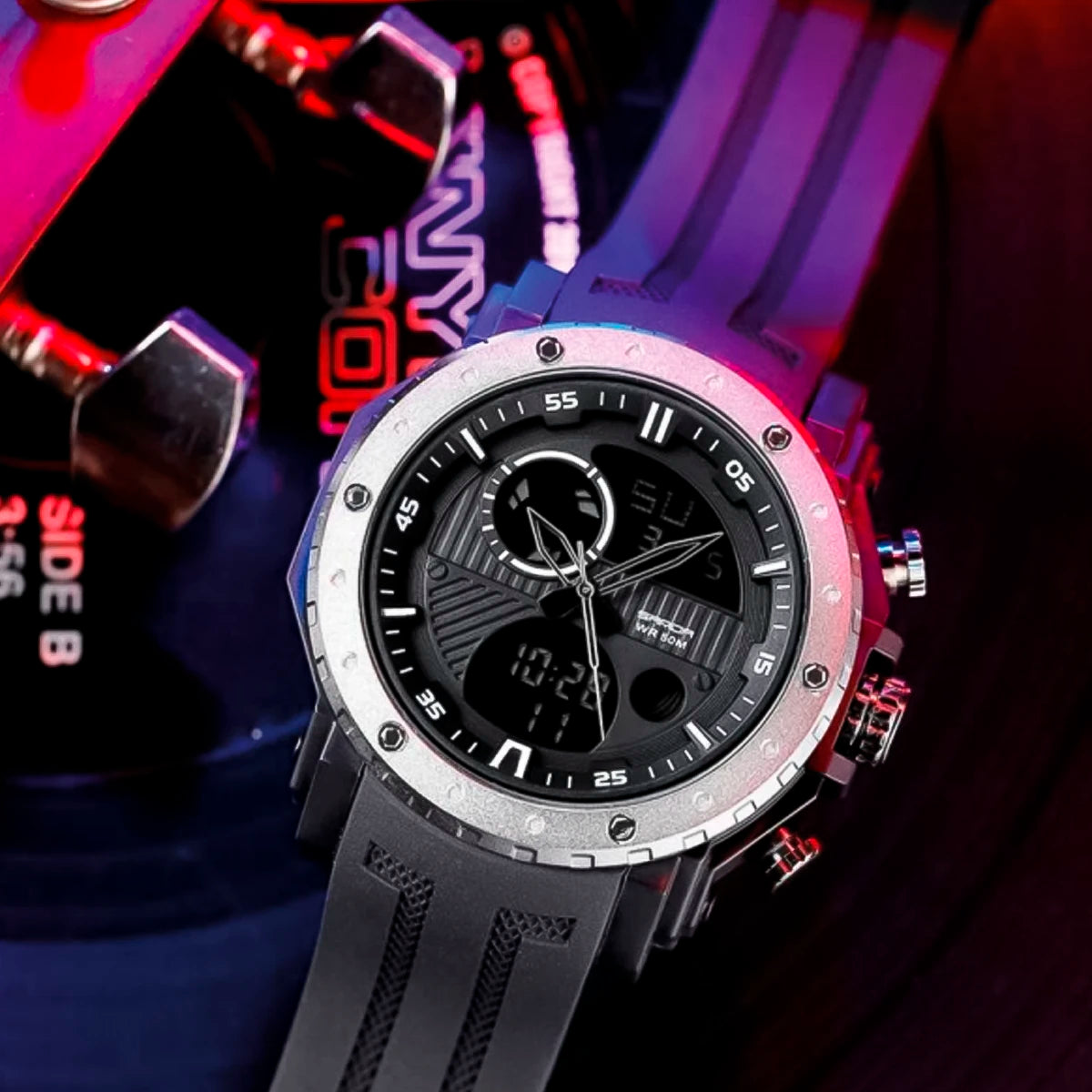 RELOJ SANDA SILICONA Negro con Gris SAN-5