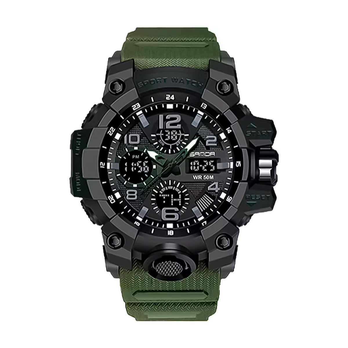 RELOJ SANDA SILICONA Negro con Verde SAN-7