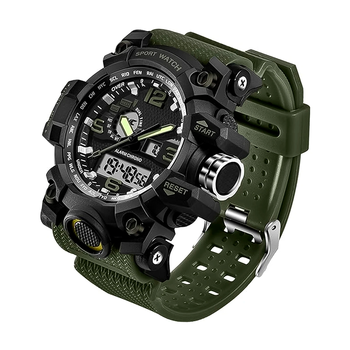 RELOJ SANDA SILICONA Negro con Verde SAN-7