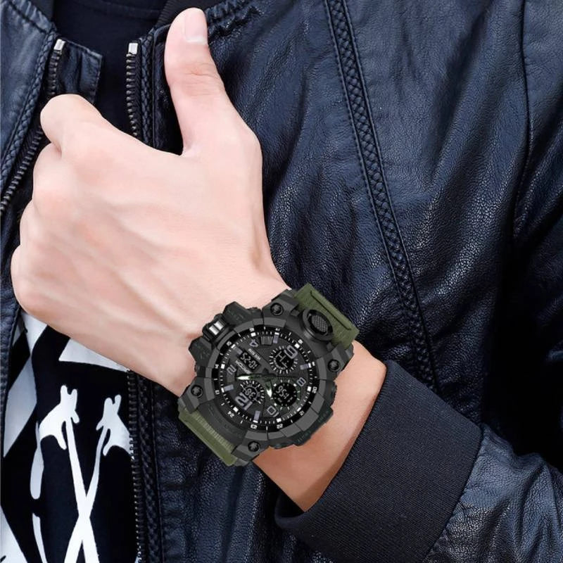 RELOJ SANDA SILICONA Negro con Verde SAN-7