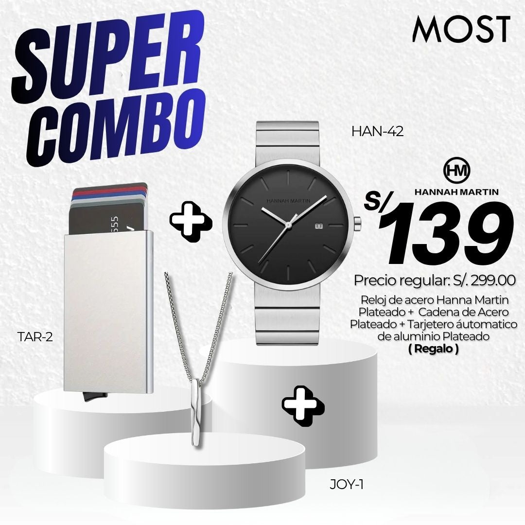 Super Combo: Reloj Hannah Martin (HAN-42) + Cadena + Tarjetero de Regalo