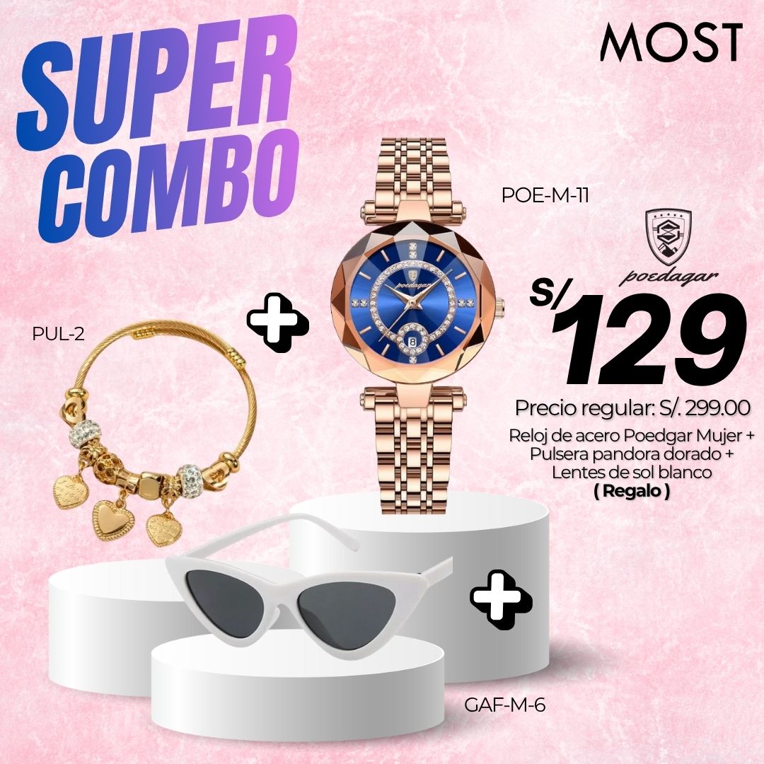 Super Combo: Reloj Poedagar (POE-M-11) + Pulsera + Lentes de regalo
