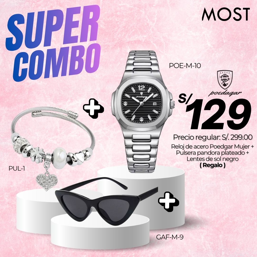 Super Combo: Reloj Poedagar (POE-M-10) + Pulsera + Lentes de regalo