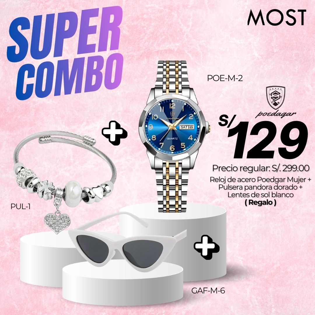 Super Combo: Reloj Poedagar (POE-M-2) + Pulsera + Lentes de regalo