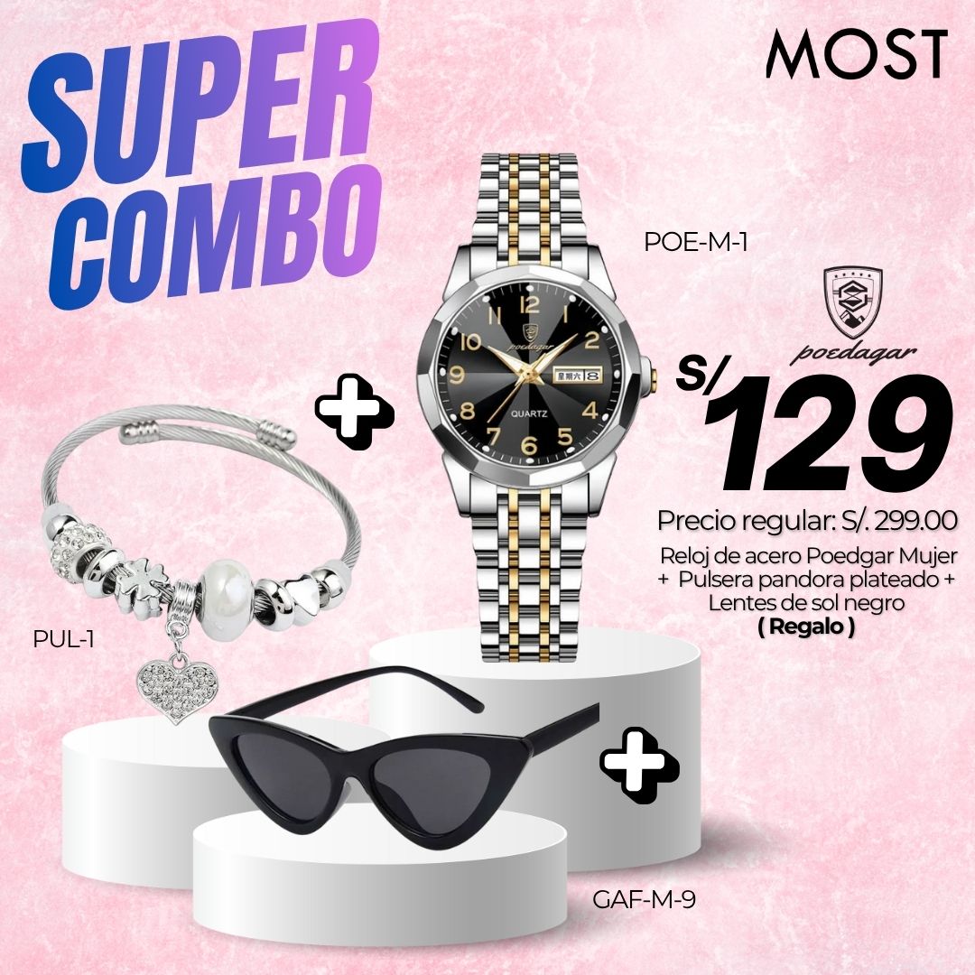 Super Combo: Reloj Poedagar (POE-M-1) + Pulsera + Lentes de regalo