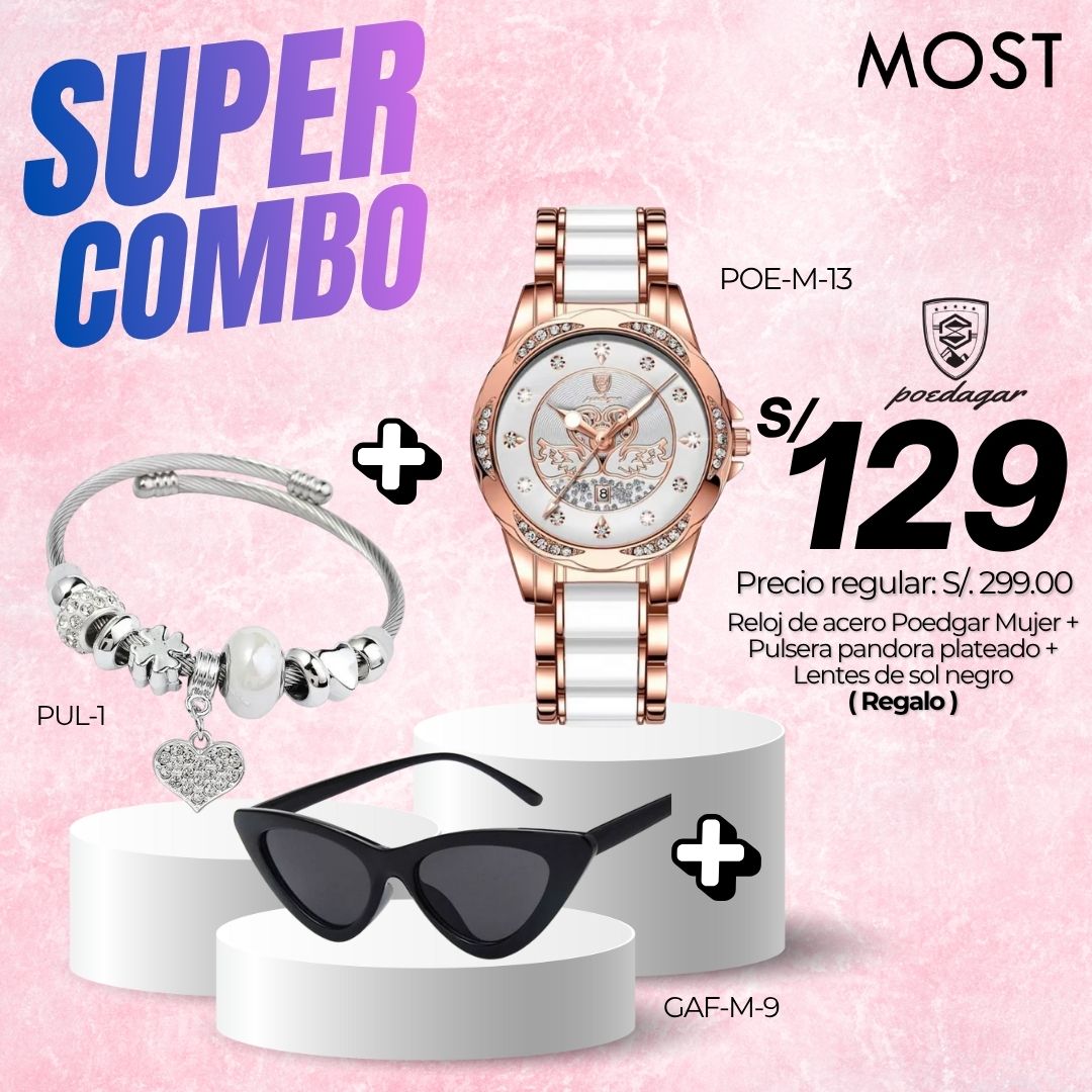 Super Combo: Reloj Poedagar (POE-M-13) + Pulsera + Lentes de regalo