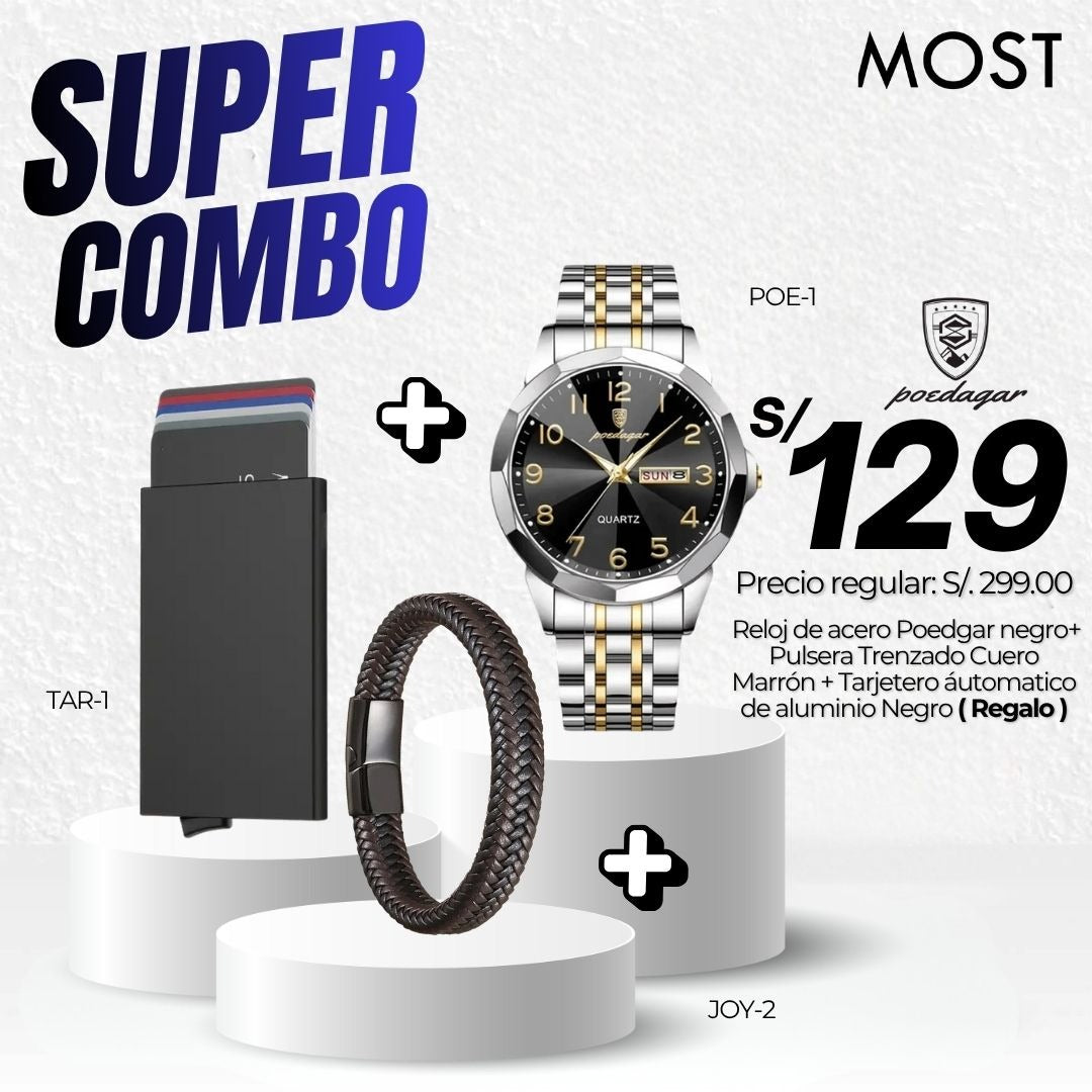 Super Combo: Reloj Poedagar (POE-1) + Pulsera + Tarjetero de Regalo