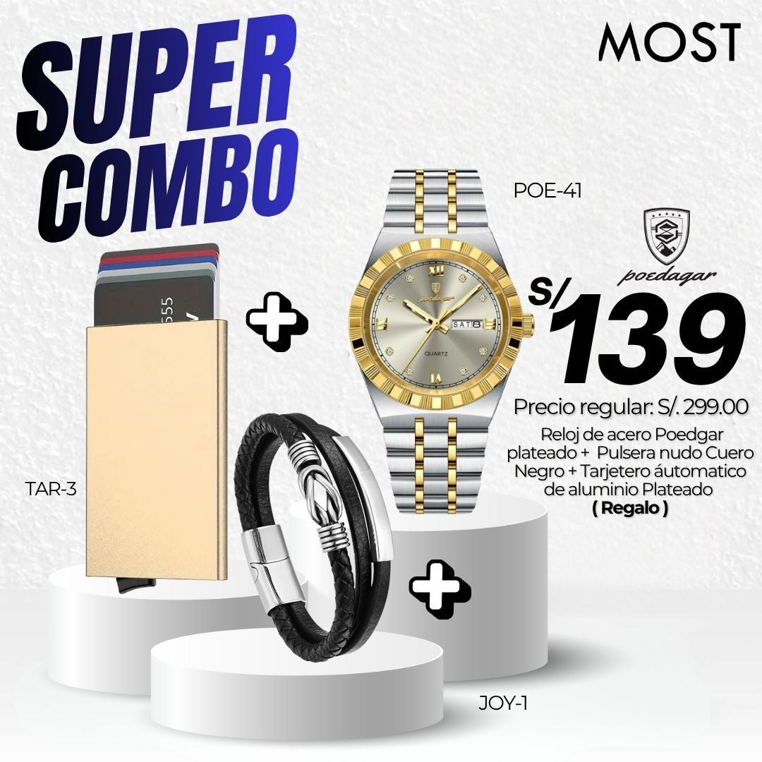 Super Combo: Reloj Poedagar (POE-41) + Pulsera + Tarjetero de Regalo