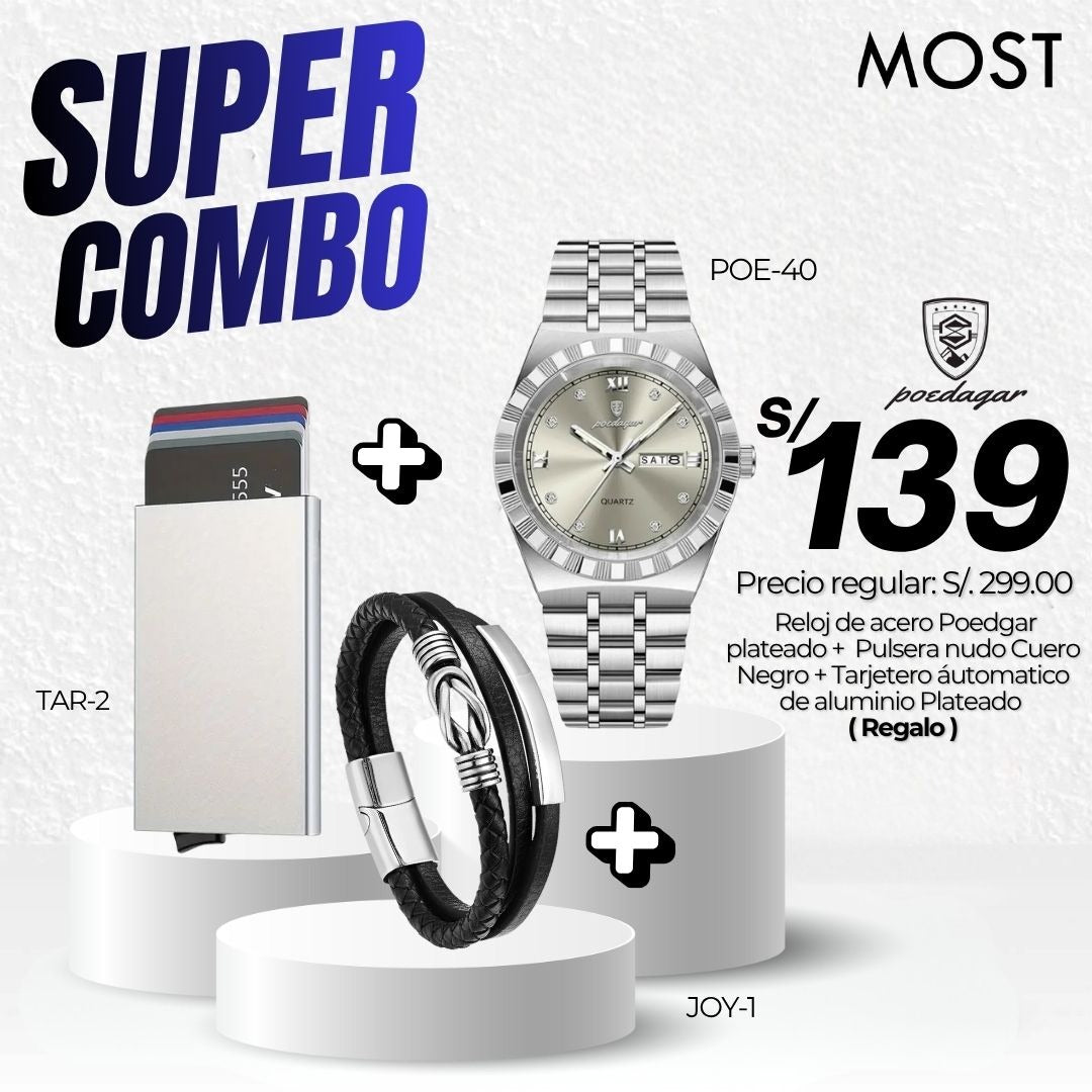 Super Combo: Reloj Poedagar (POE-40) + Pulsera + Tarjetero de Regalo