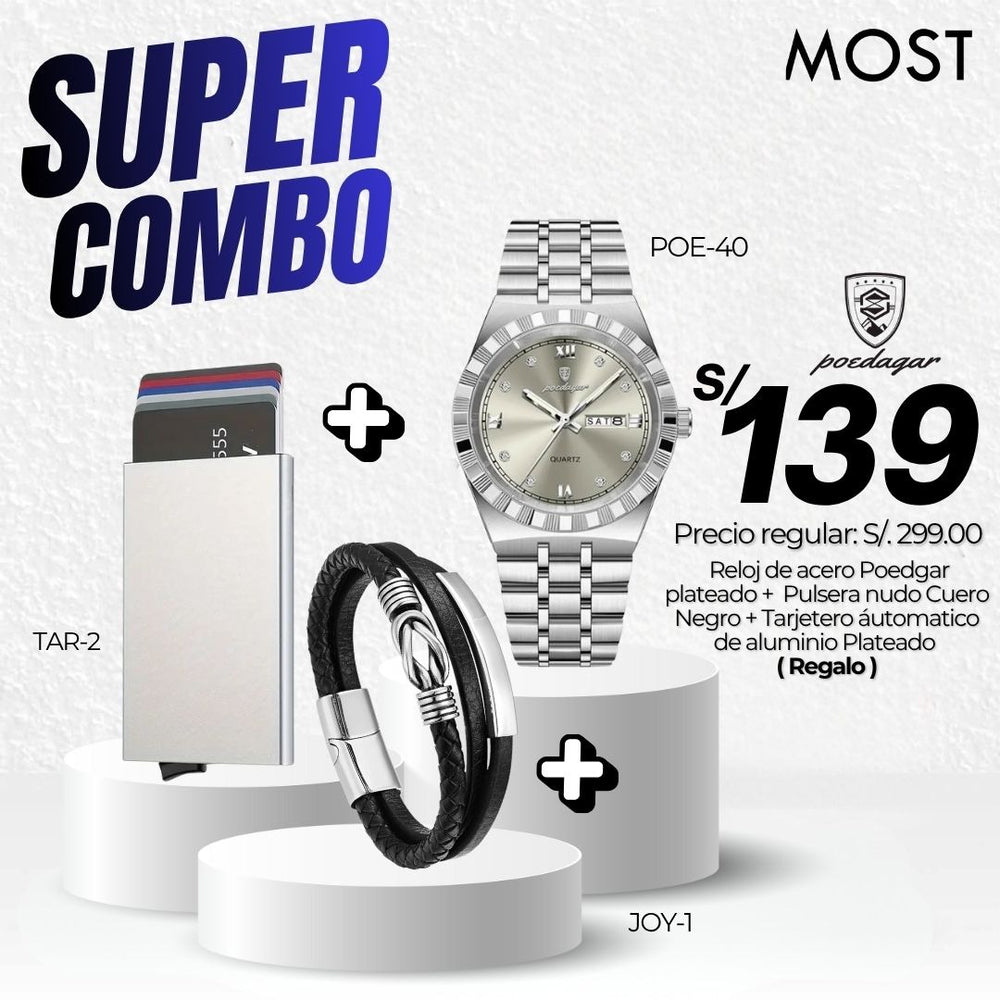 Super Combo: Reloj Poedagar (POE-40) + Pulsera + Tarjetero de Regalo