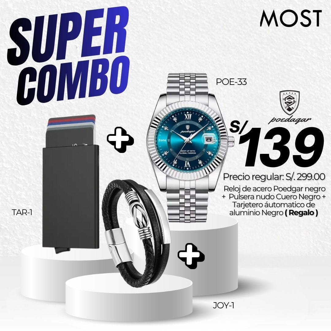 Super Combo: Reloj Poedagar (POE-33) + Pulsera + Tarjetero de Regalo