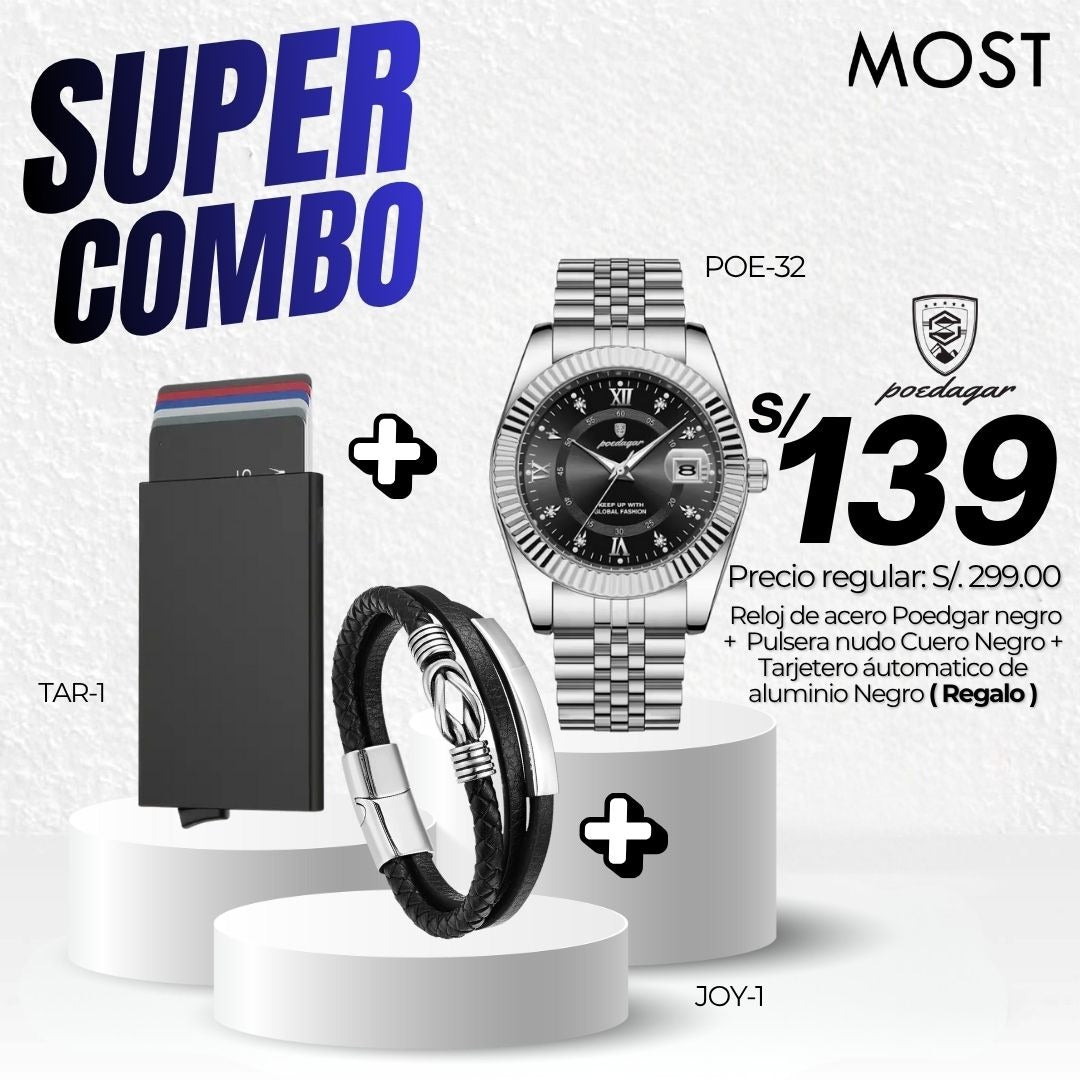 Super Combo: Reloj Poedagar (POE-32) + Pulsera + Tarjetero de Regalo